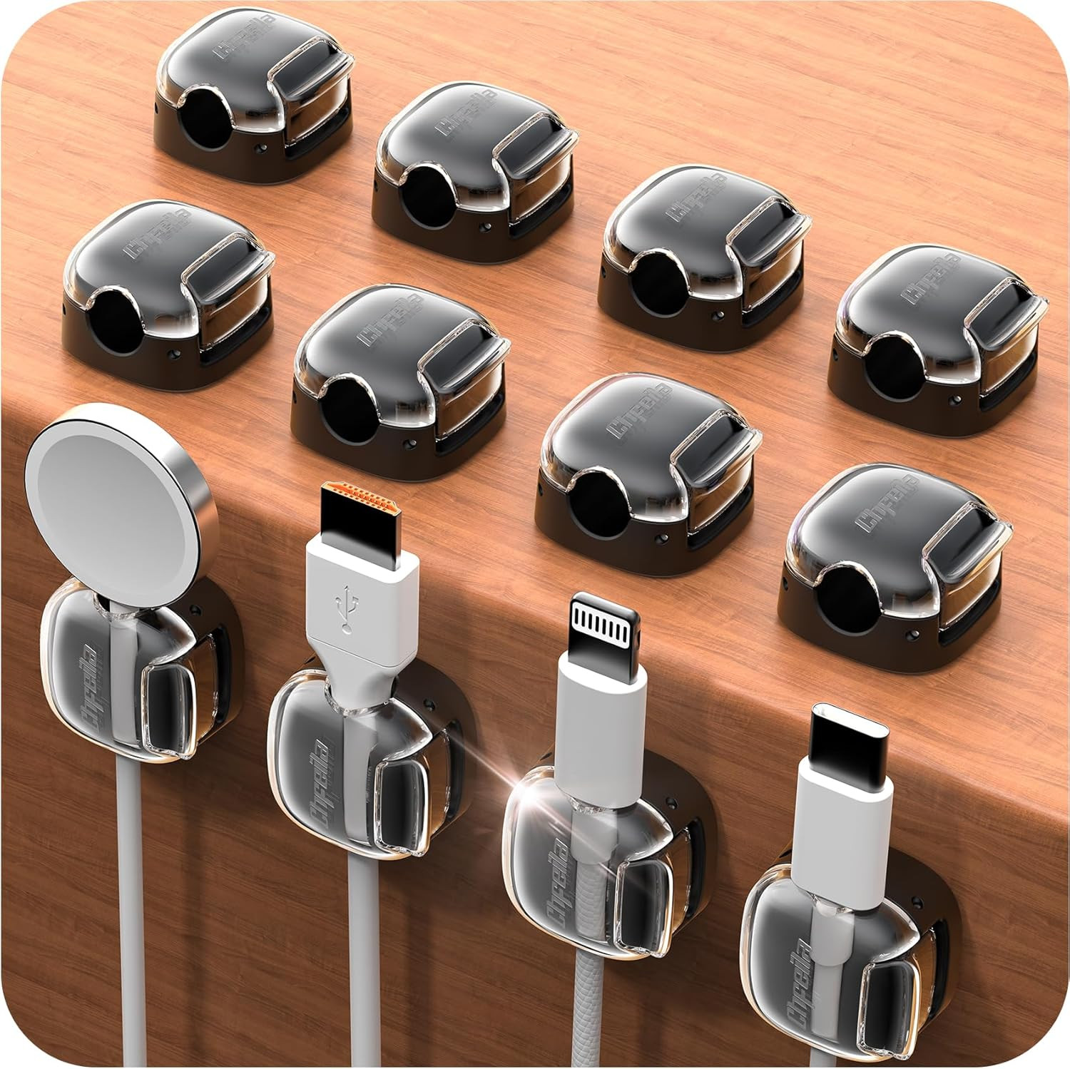 Cable Clips,12 Pack Cord Holder Cord Organizer [1S Lock & Strongest Adhesive] Sp