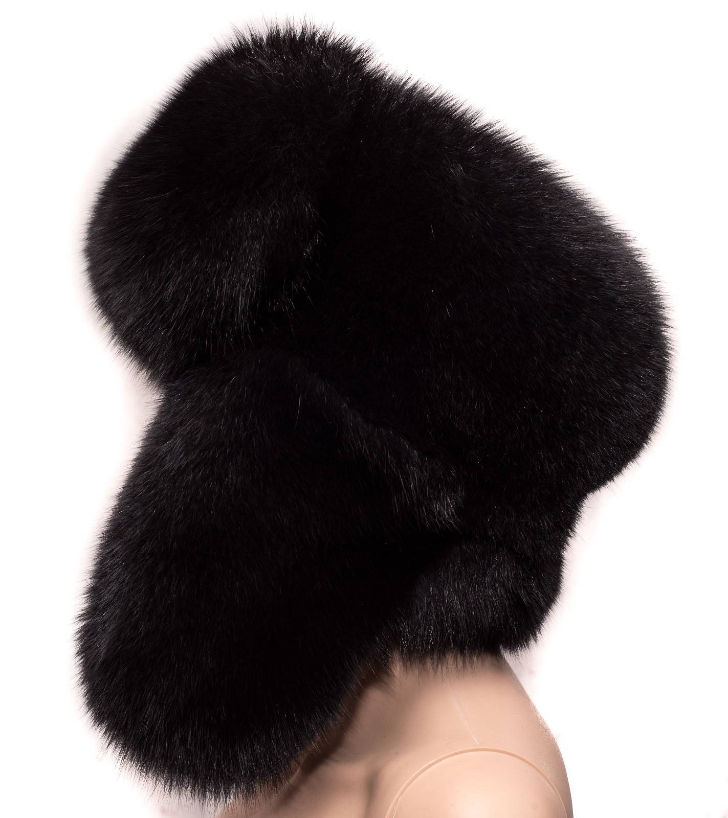 Genuine Black Velvet Fox Fur Handmade Men's Winter Cap Trapper Ushanka Hat