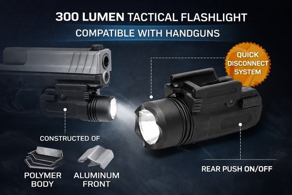 Trinity 300 Lumen Tactical Flashlight for Canik TTI Quick Release Picatinny Rail