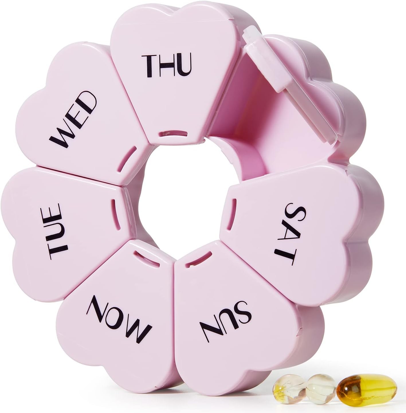 Large Weekly Pill Organizer, Girly Pill Box 7 Day, Purple Pink Daily Vitamin