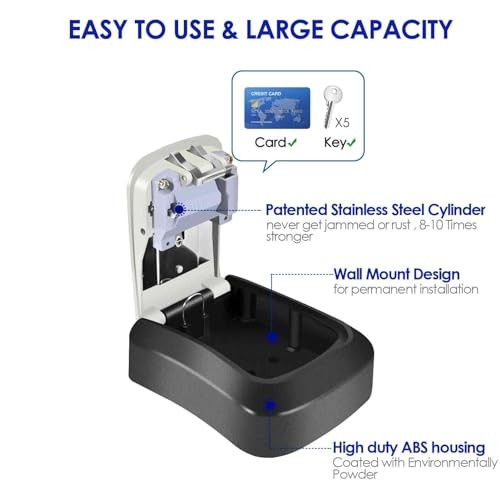 Key Lock Box, Waterproof Combination Lockbox Wall Mount 4 Digits, 1 Pack
