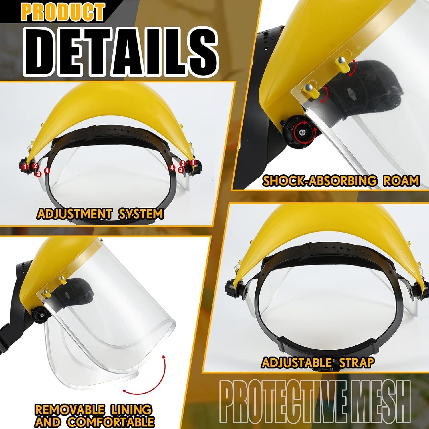 2 protectores faciales de seguridad con protección total contra impactos, transp