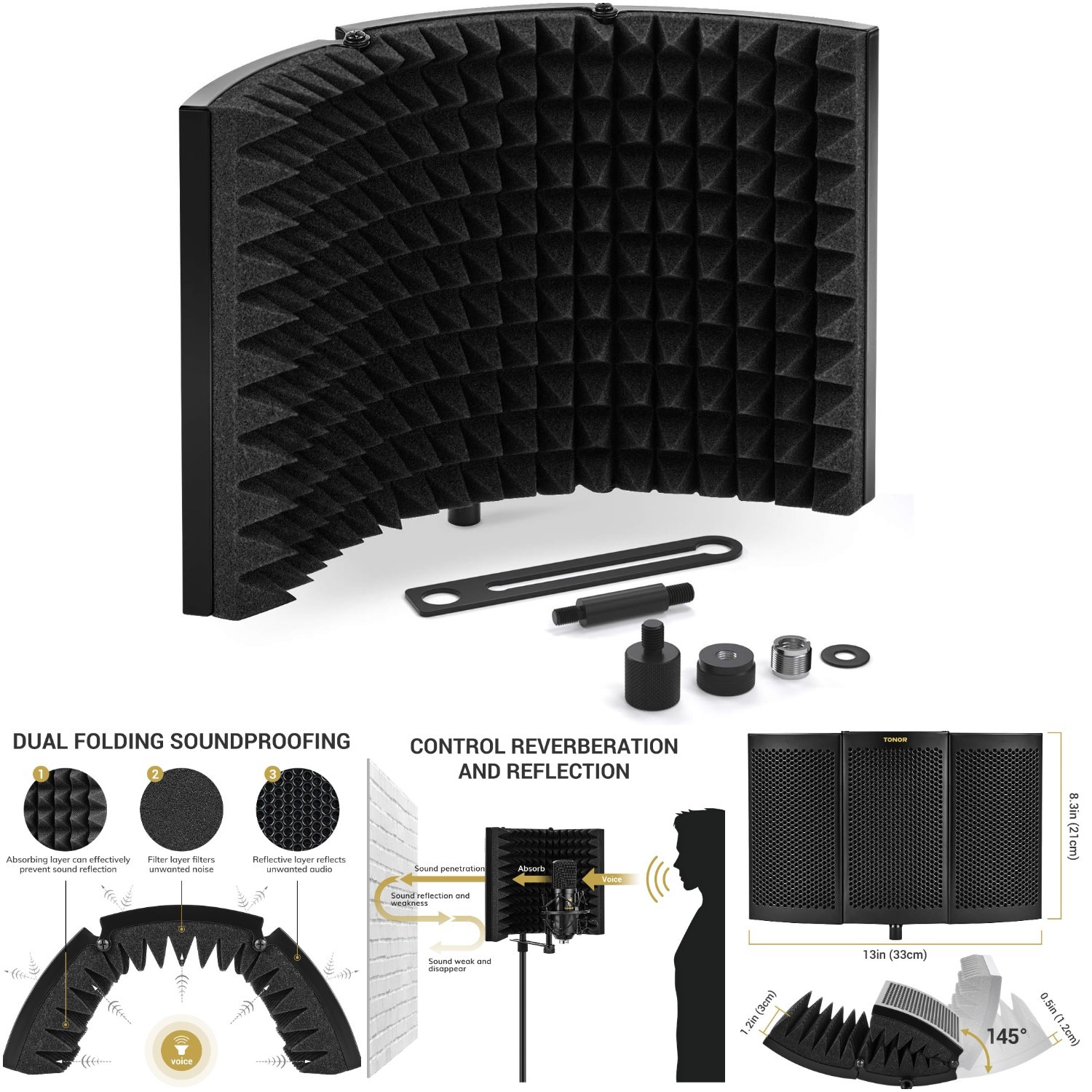 Microphone Isolation Shield Sound Absorbing Foam Reflector Condenser Microphone