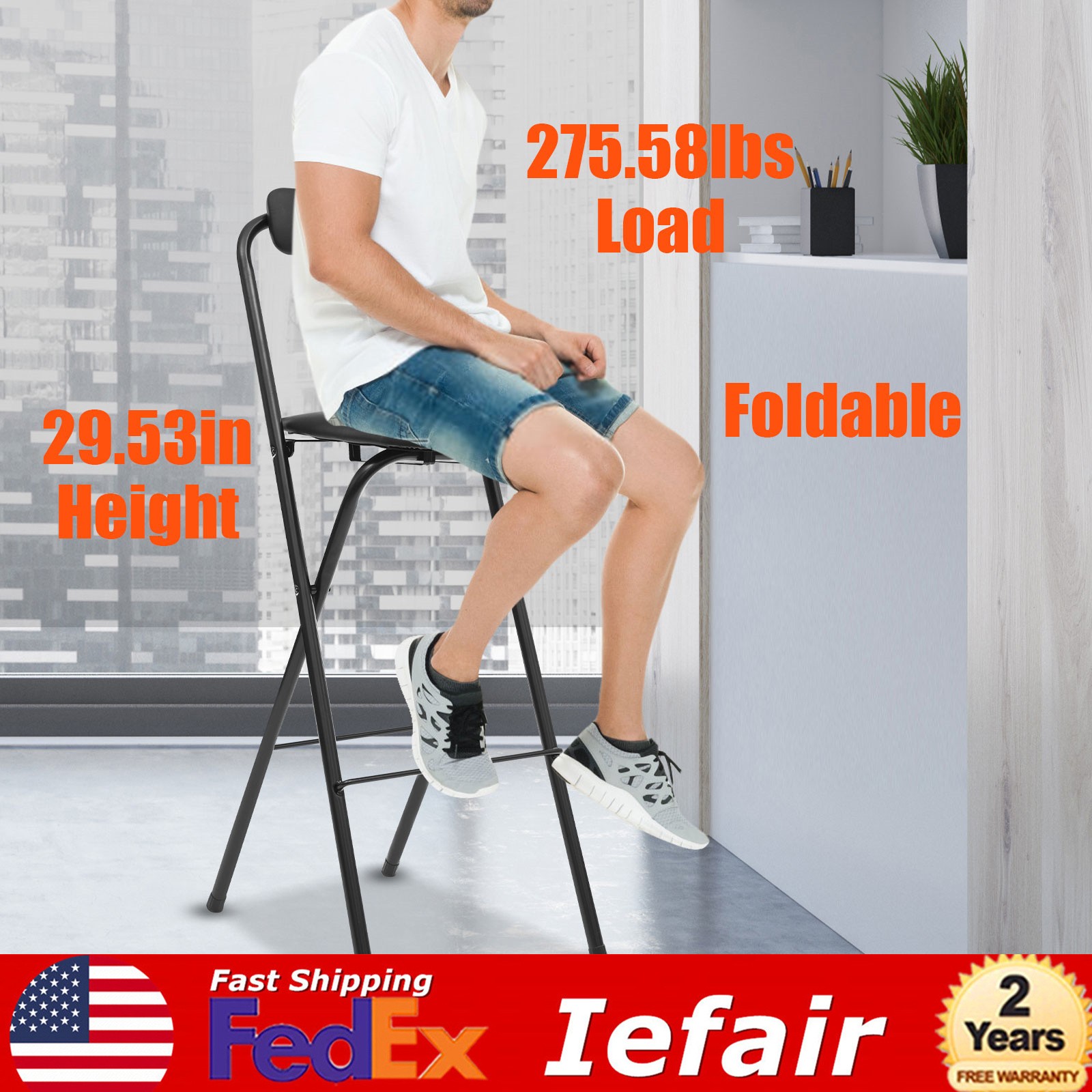Foldable Bar Chair, Tall Folding Chair, Portable Folding Stool