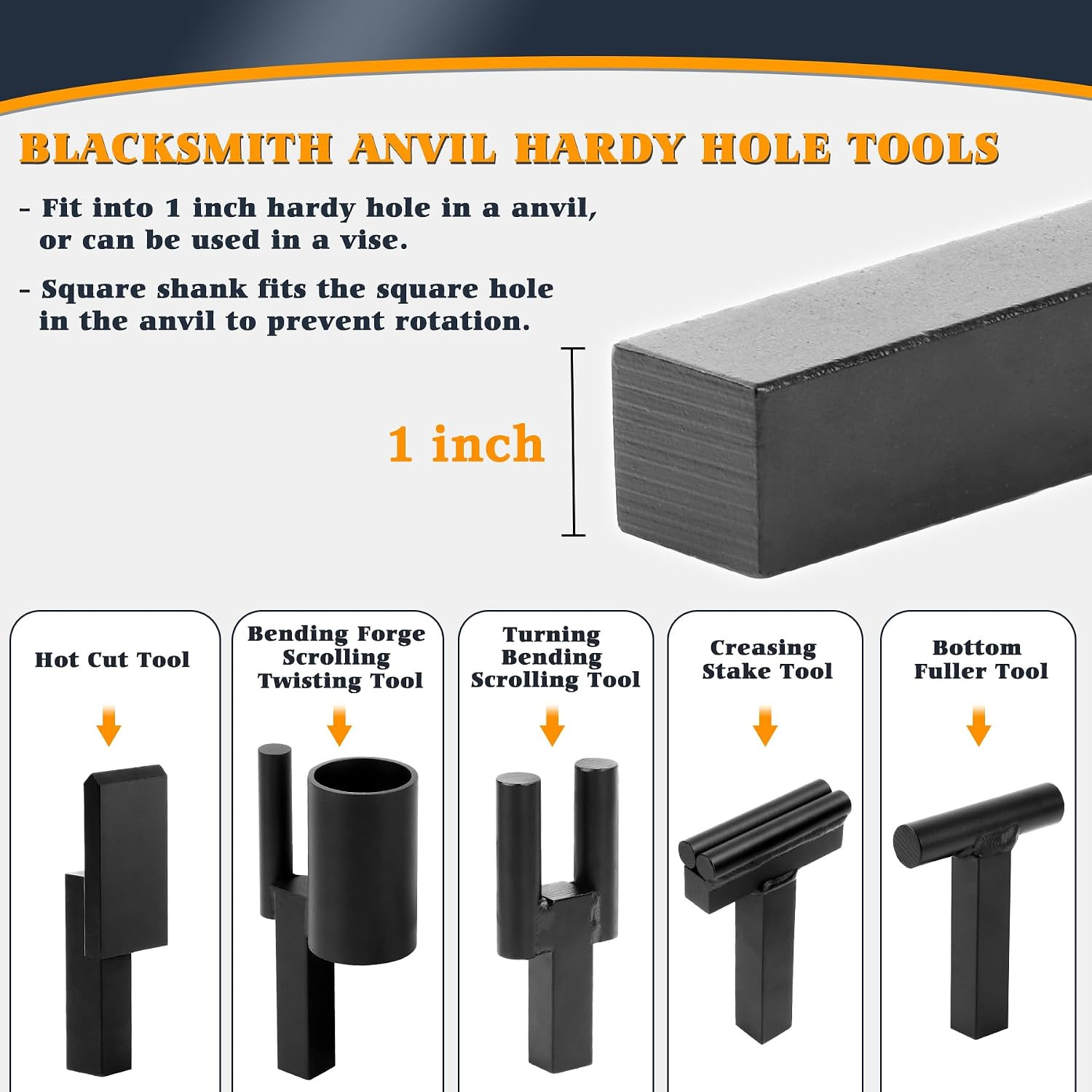 1 Inch Blacksmith Anvil Hardy Hole Tools Set Blacksmithing Forge Forging Tool