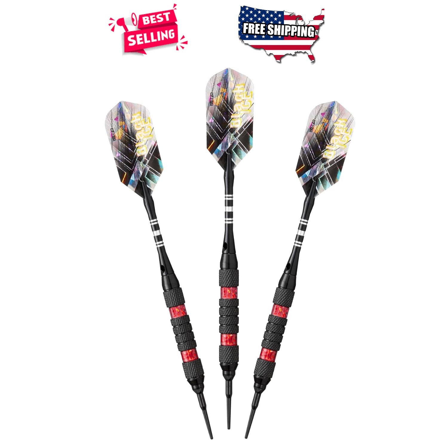 Soft Tip Darts 16g Red Black Coated Brass Aluminum Shafts Extra Tips Flights Set
