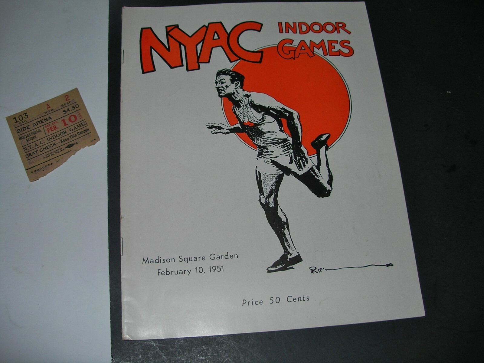 Vintage 1951 NY Athletic Club NYAC Indoor Games Program- MSG & Ticket Stub
