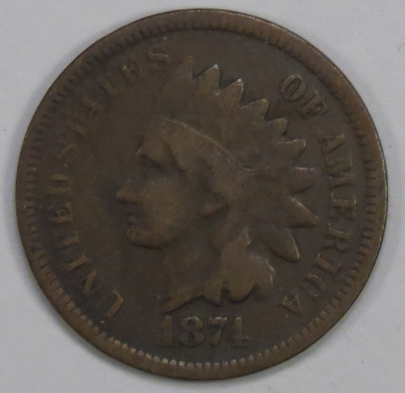 1874  Indian Cent VG