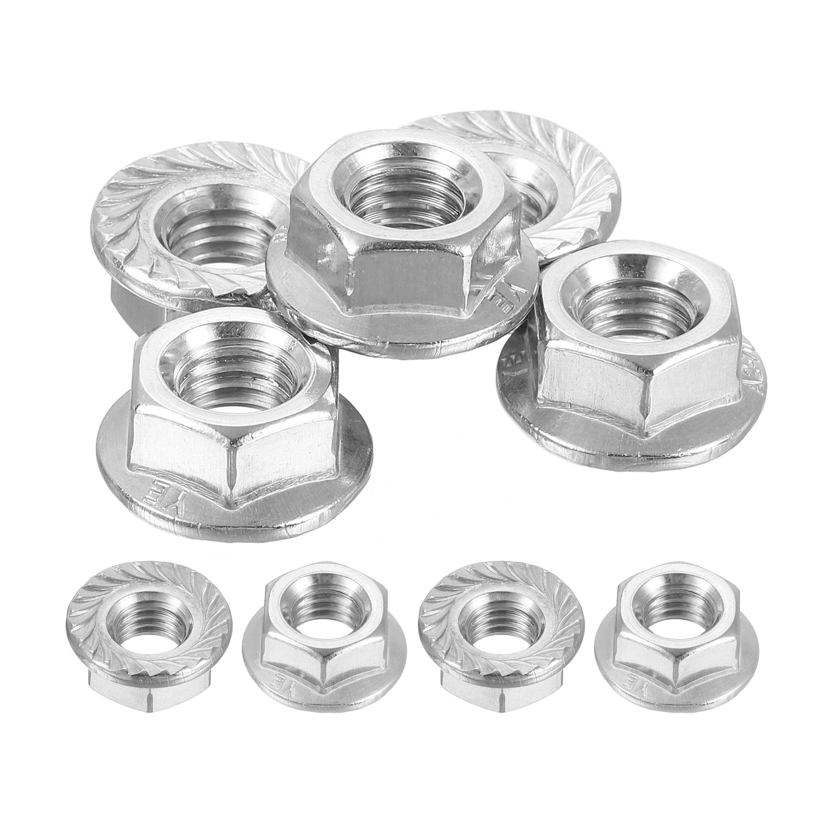 Flange Left Hand Nuts M8x1.25mm Stainless Steel Serrated Flange Silver 5Set