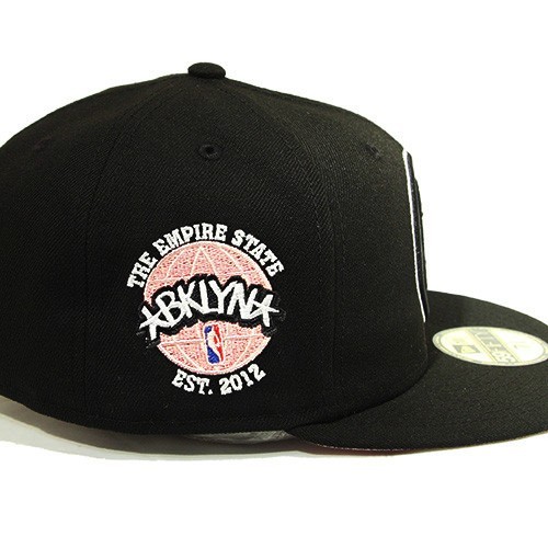 New Era Brooklyn Nets 59Fifty Fitted Hat NBA City Nick Name Pink Under Brim Cap
