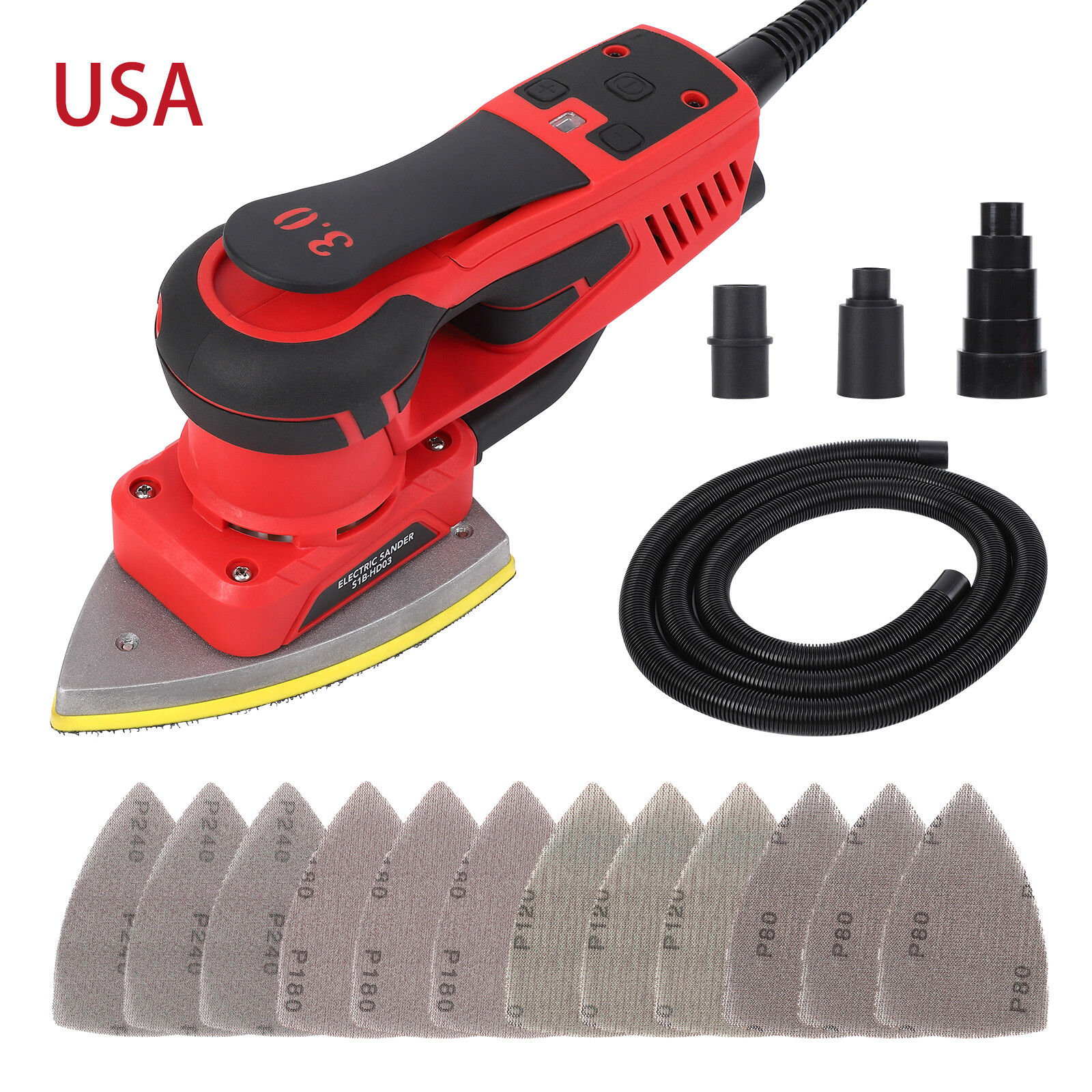 Electric Detail Sander 350W Brushless Motor Sander 10000 RPM w/ 12 Sanding Paper