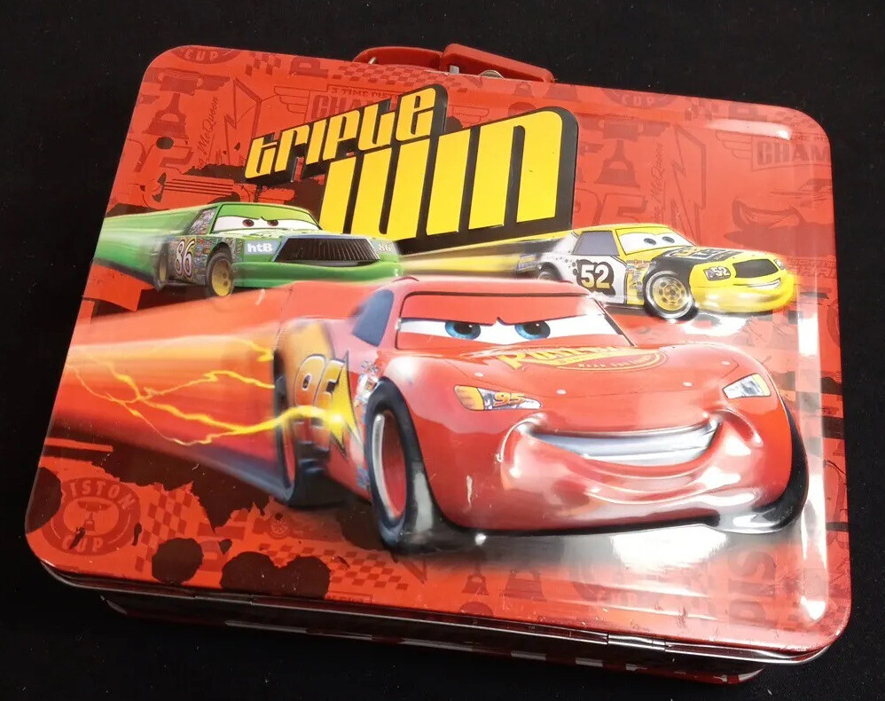 Metal Lunchbox Disney Pixar Cars Triple Win Lightening McQueen RARE!/60j