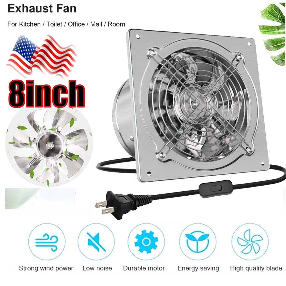 8" Exhaust Fan Ventilation Extractor Fan 110V Wall-Mounted Blower Duct Fan Steel