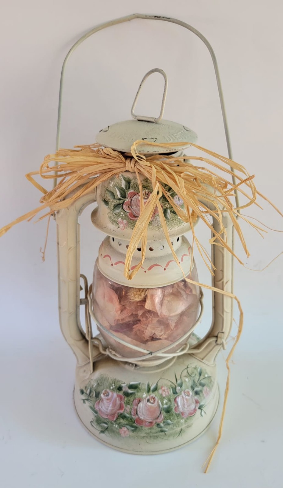 Vtg Lamplight Farms Oil Lantern Farm 12"x6"  Painted Roses Decor Wizard N.Y USA