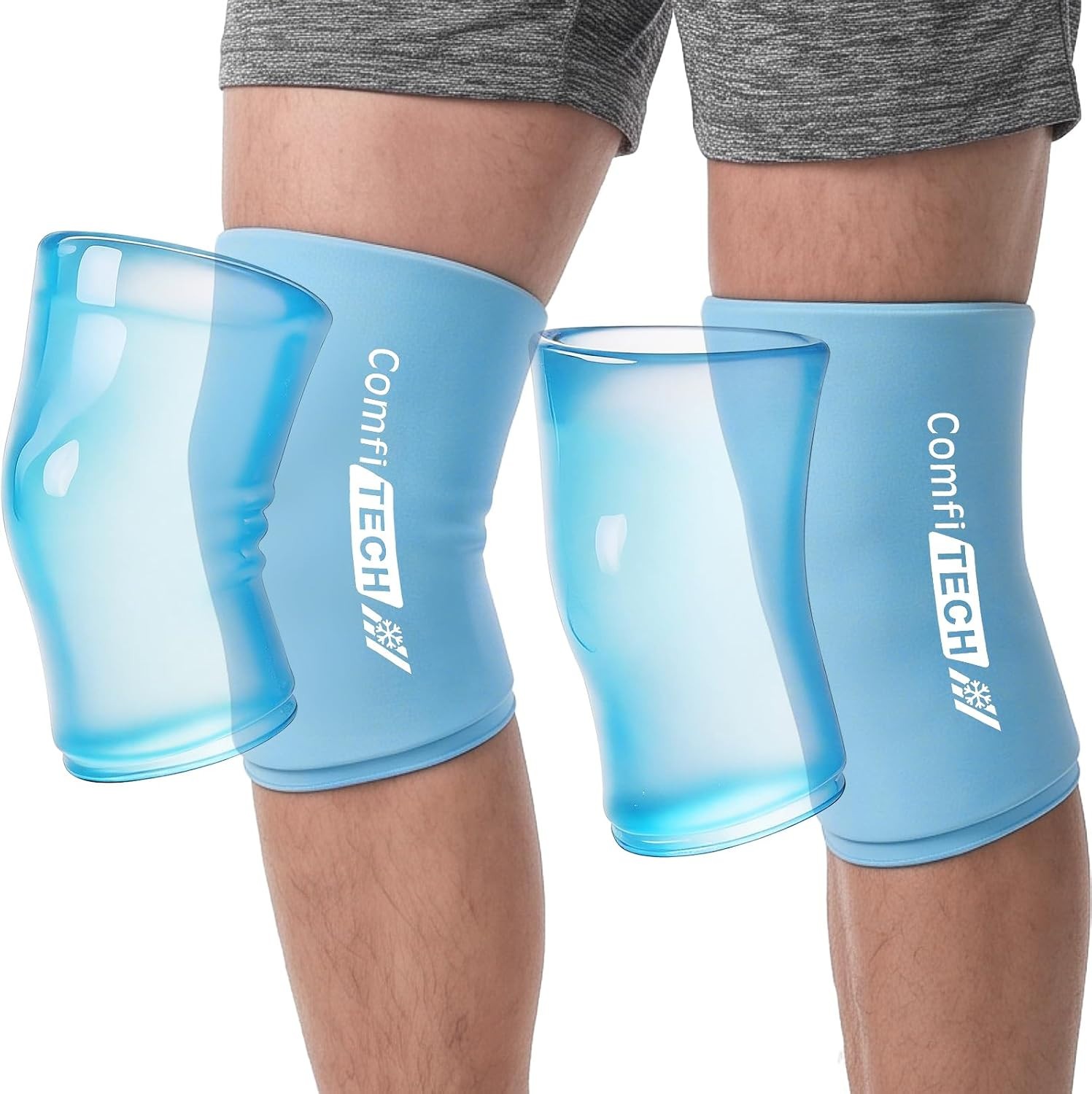 ComfiTECH Youth Knee Gel Ice Pack Wrap Sleeves, 2 Packs, Large 360 Full Coverage