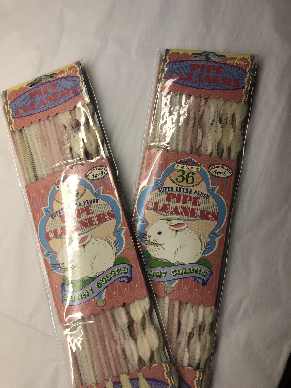 Set of 2 eeBoo Bunny White Pink Pipe Cleaners Craft Kit- Kids, School, EASTER