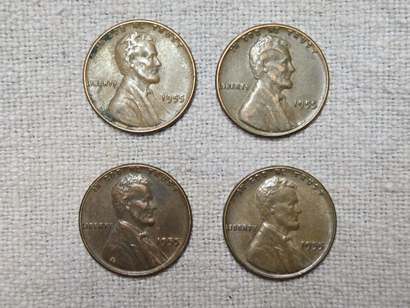 (4) 1955 Lincoln Wheat Cents with Die Crack Errors (H241)