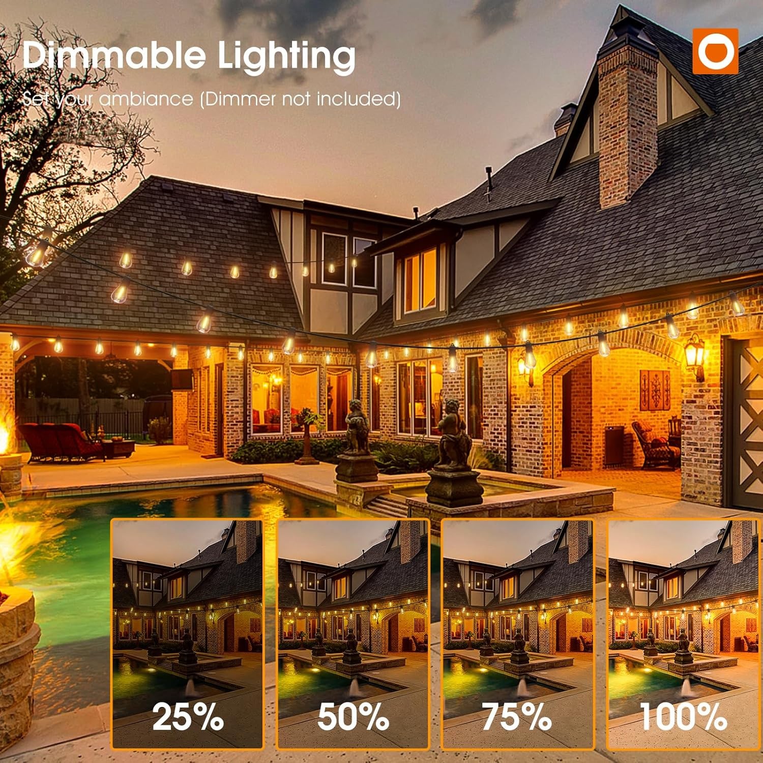addlon 50FT LED Outdoor String Lights with Edison Shatterproof 50FT, Black