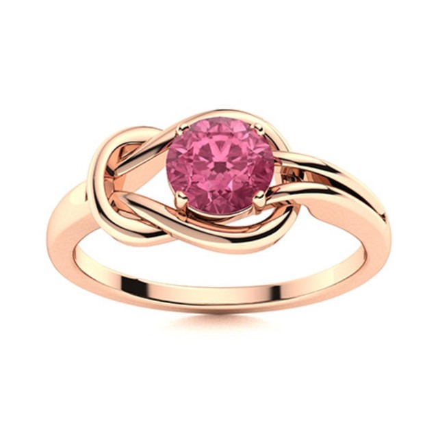 5MM Round Pink Topaz Infinity Love Knot Ring 925 Sterling Silver Rose Plated