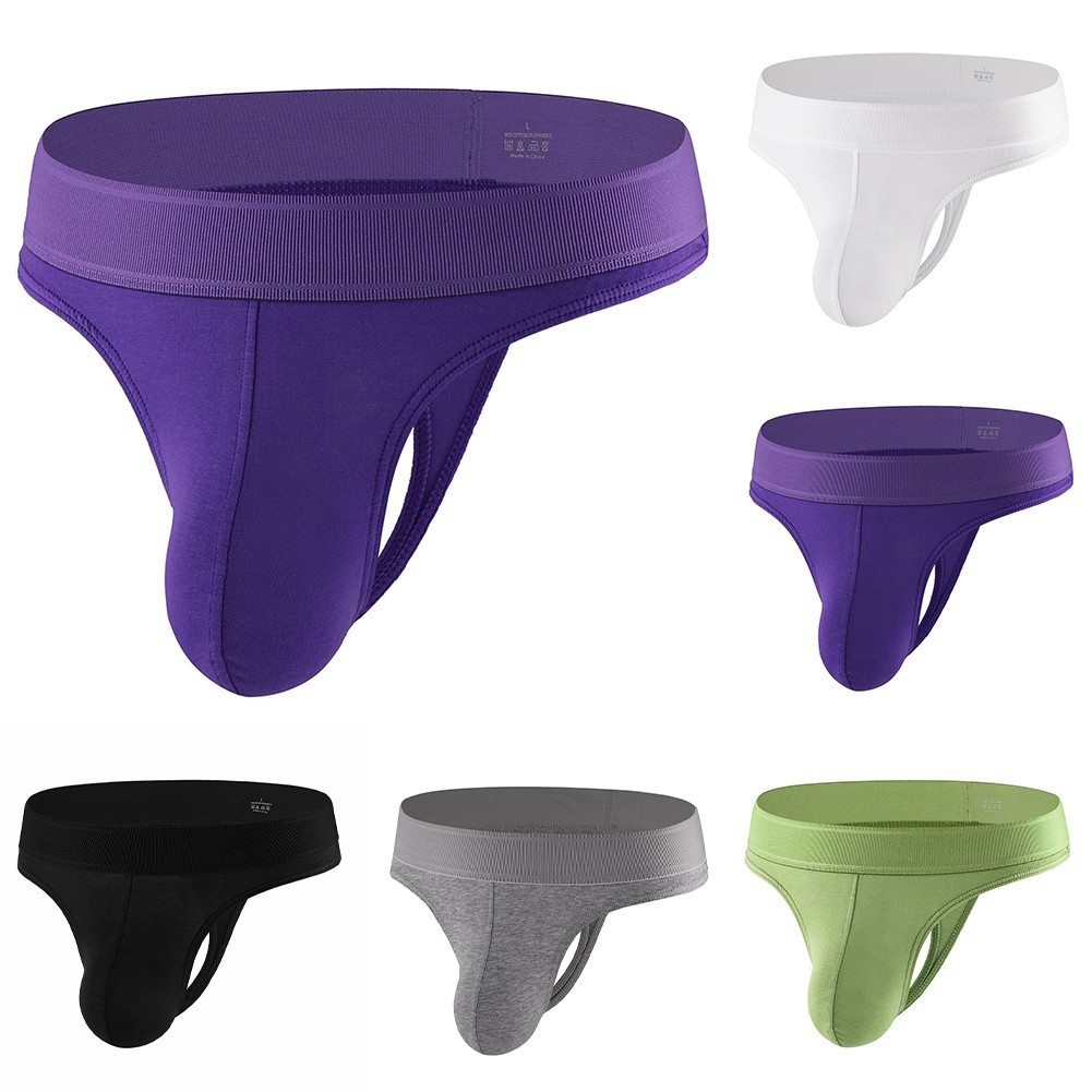 Men's Solid Color Underwear Mid Waist G String Thongs Briefs Bulge Pouch