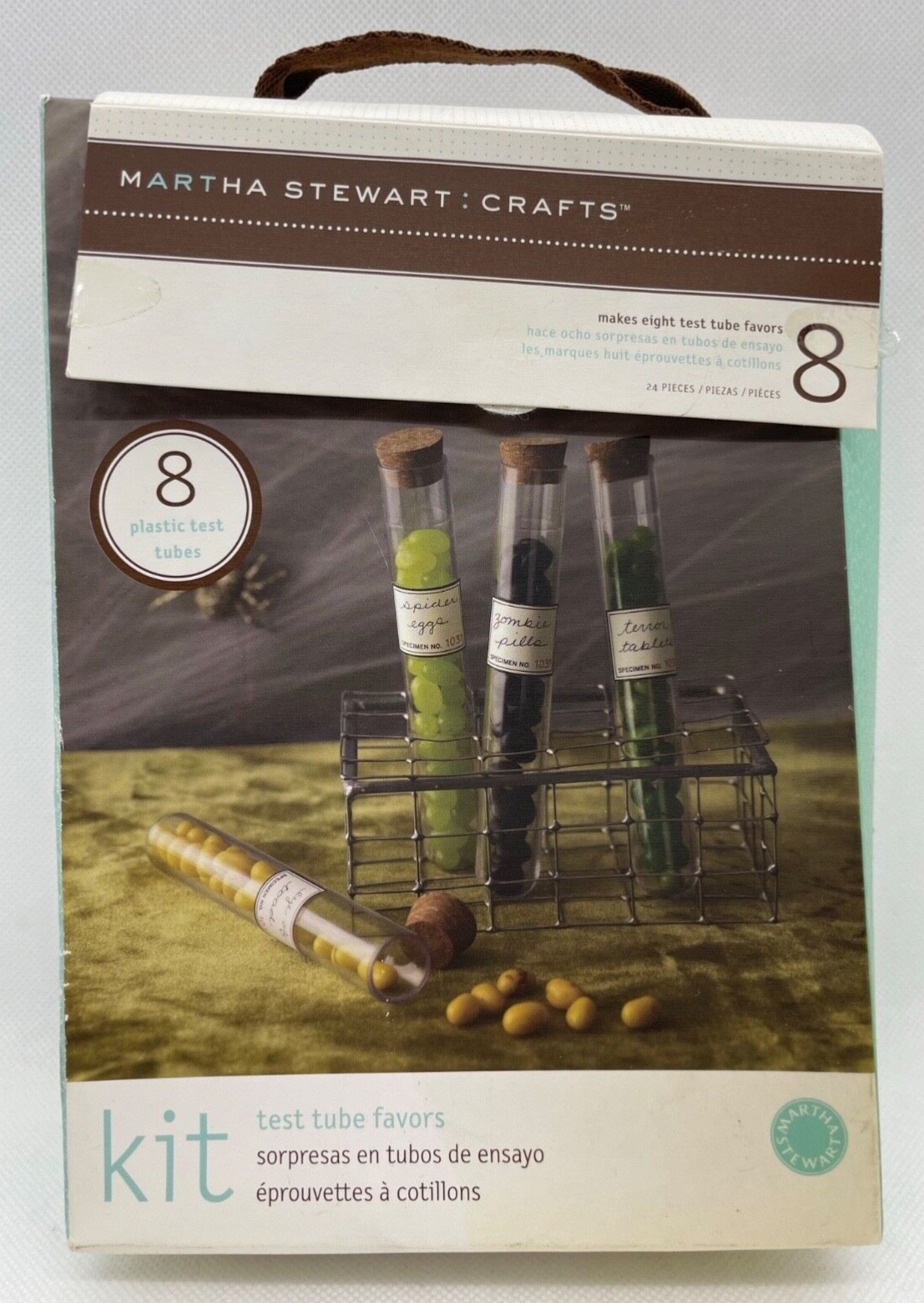 8pc Clear Plastic Test Tube Favors w/ Cork Stoppers and Labels NEW SEALED