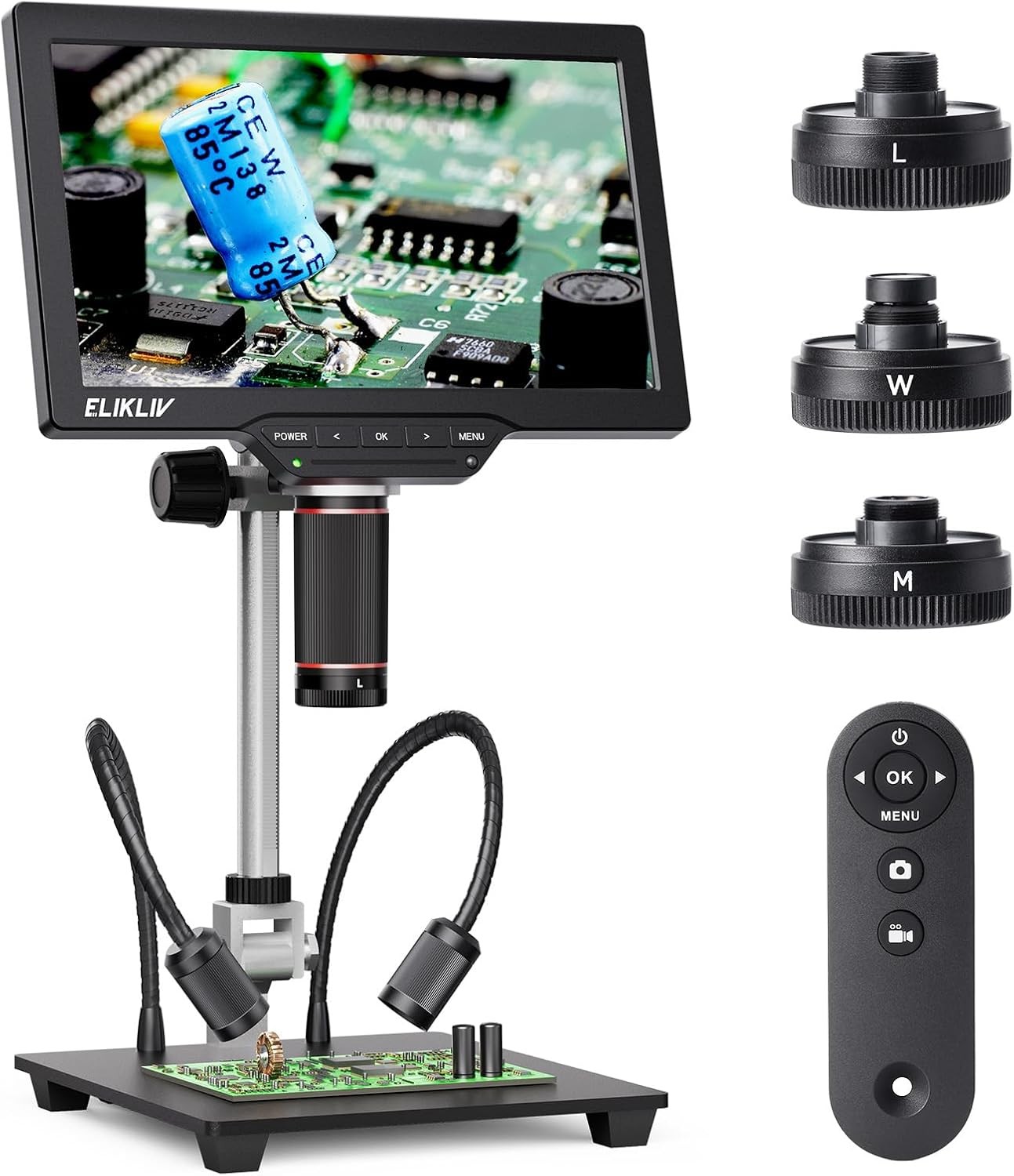 3-Lens Digital Microscope 4K UHD 10.1" for Soldering Coin Grading Jewelry PC TV
