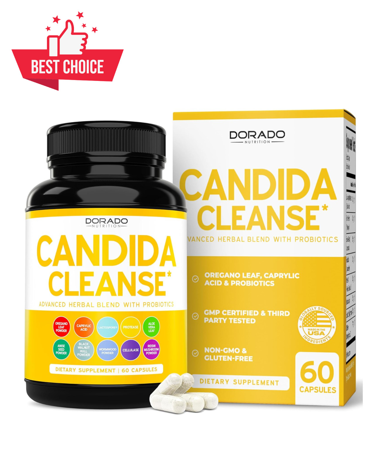 Colon Detox Cleanse Parasite Candida 60 Capsules Natural Herbal Supplement