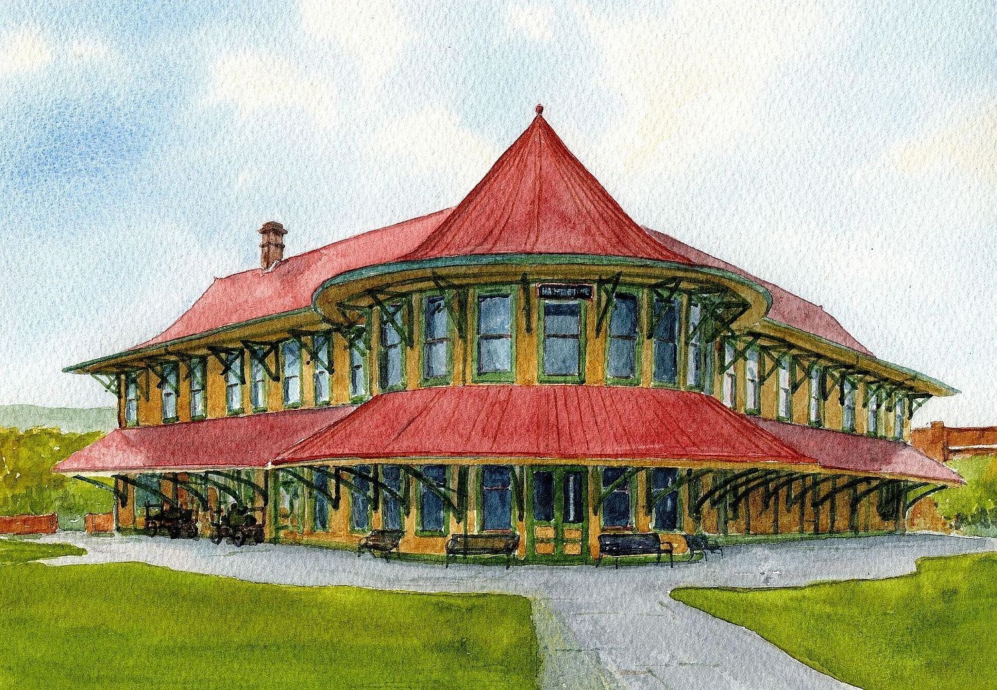 Hamlet North Carolina Seaboard Air Line Depot Railroad Watercolor Art Notecards
