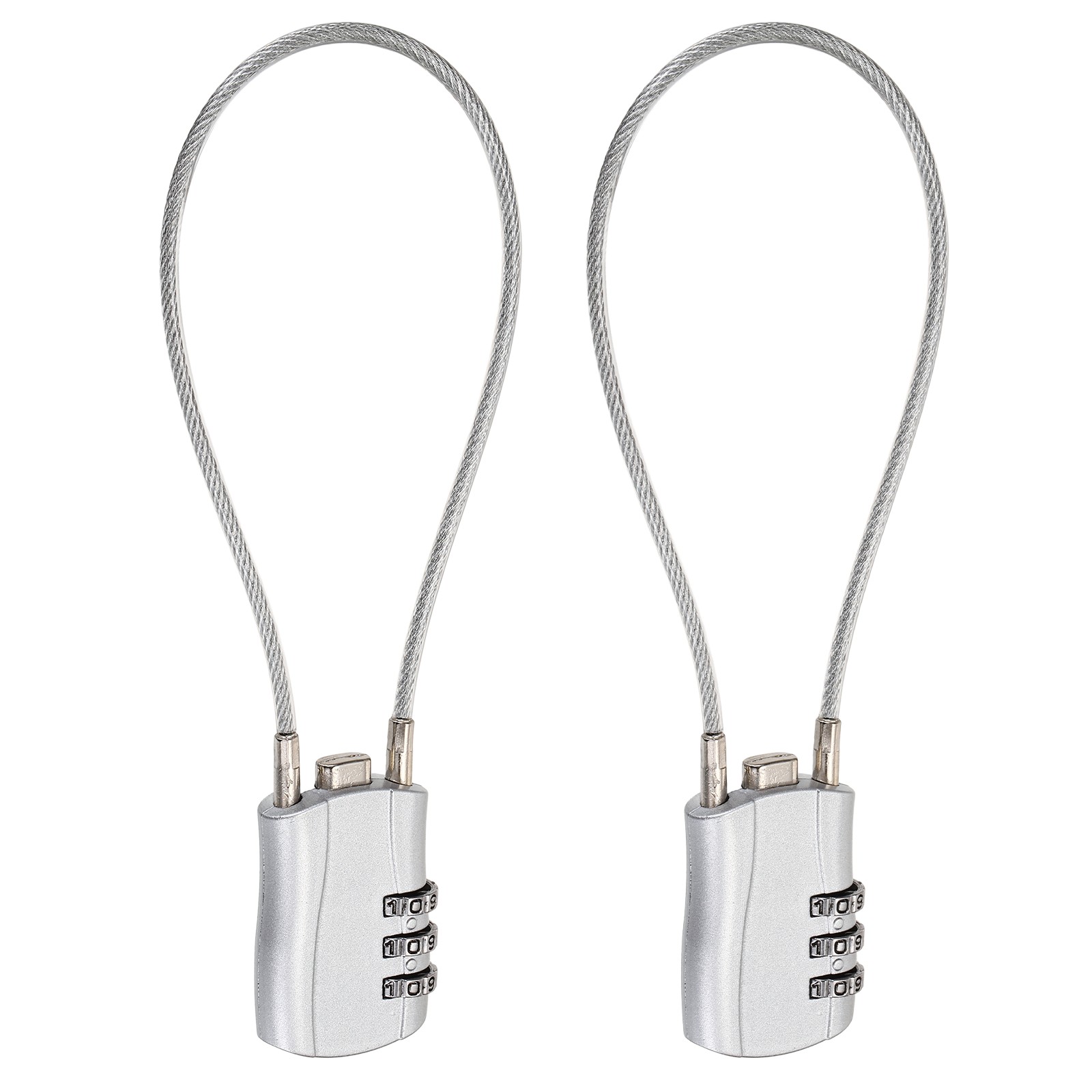 3-Digit Combination Padlock with Coated Steel Wire Rope (9.8", Silver) (2Pcs)