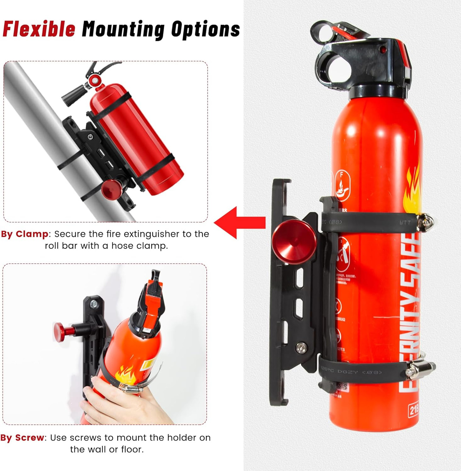 Fire Extinguisher Mount Universal Fit with Quick Release Clamps for Roll Bar