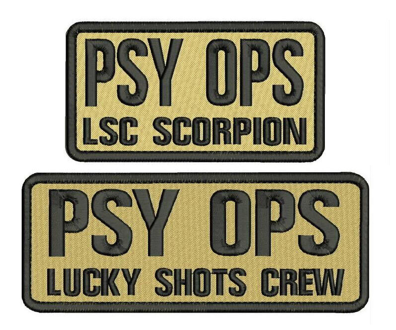PSY OPS LUCKY SHOTS C EMB PATCHES 8X3 AND 3X6 HOOK ON BACK TAN/BLACK
