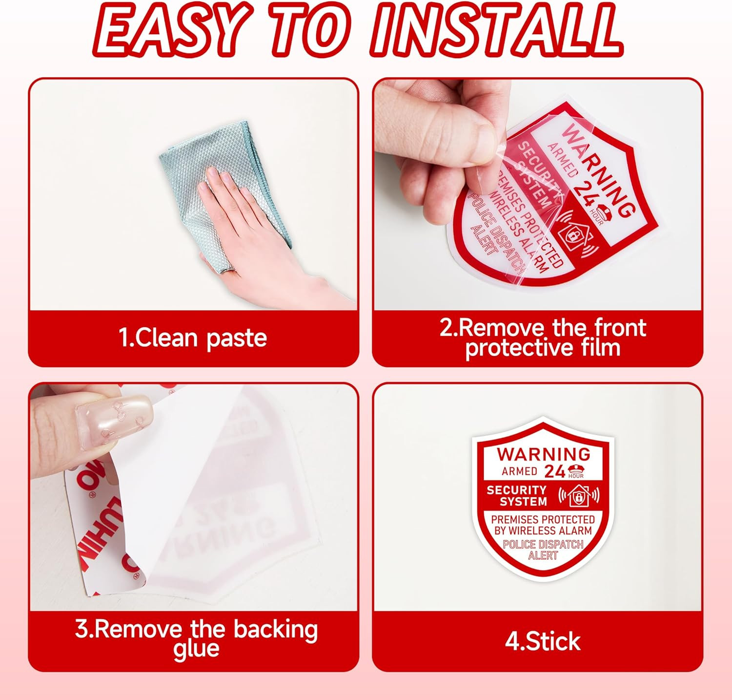 3PCS Security Alarm System Sign for Home，Self-Adhesive Weatherproof 24 Hours Sec
