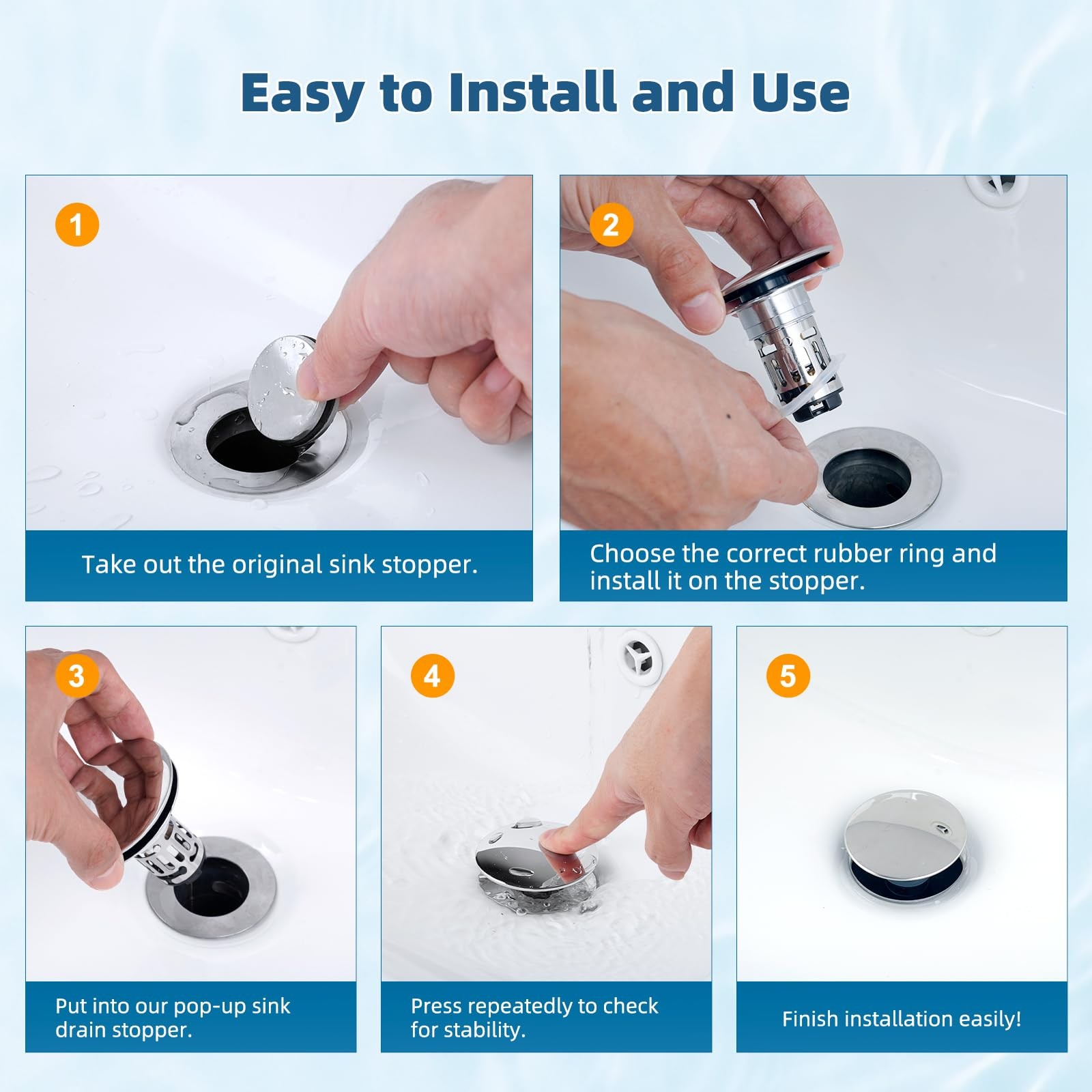 Hibbent Upgraded 3 in 1 Bathroom Sink Drain Strainer, Universal Pop Up Chrome