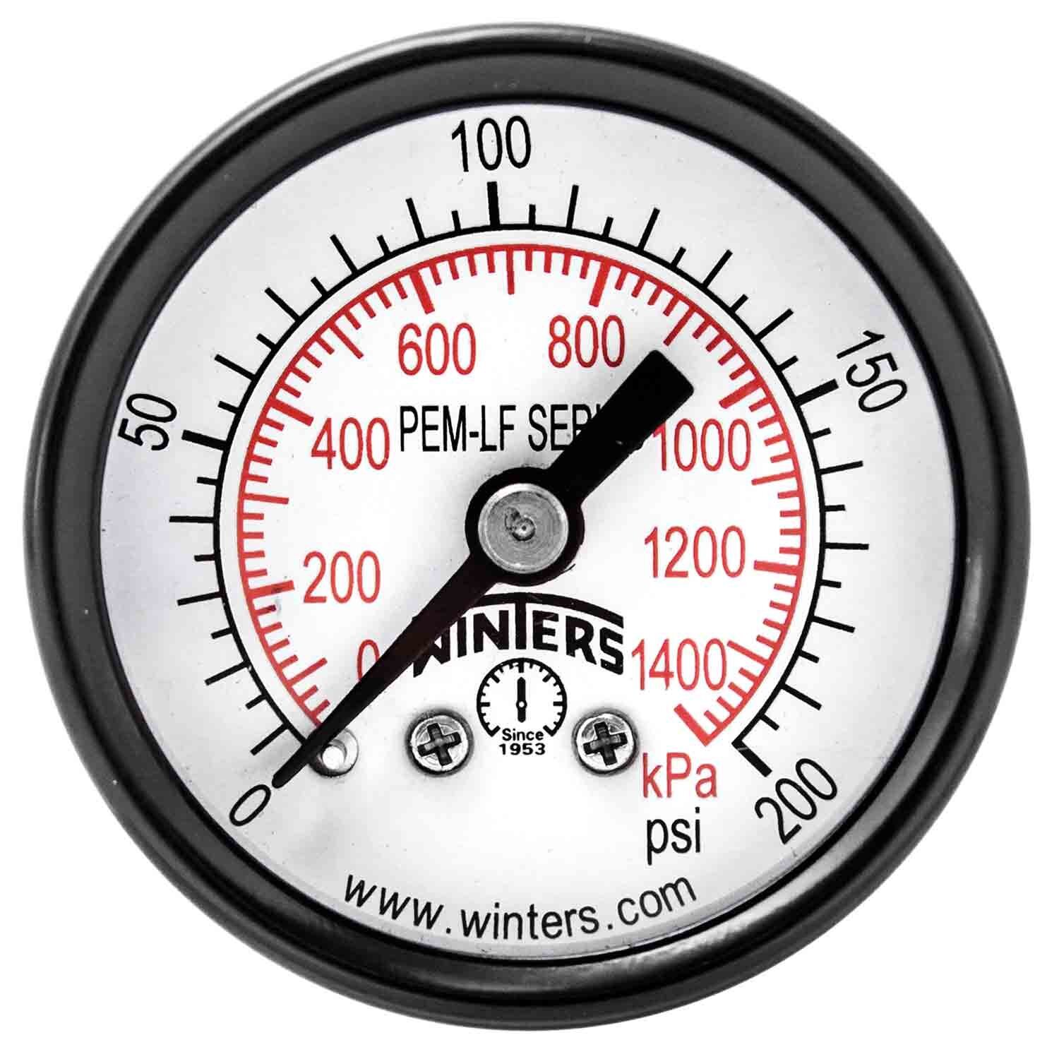 1.5-inch Economy Utility Dry Pressure Gauge 0-200 PSI 1/8" NPT Back Mount