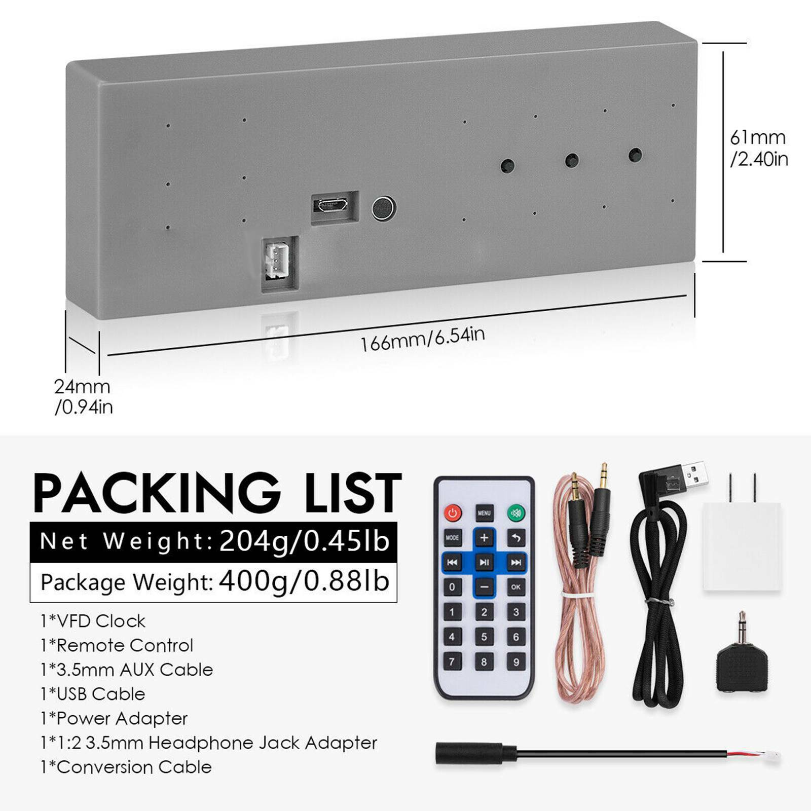 VFD Clock Sound Level Music Spectrum Indicator Dot Matrix Audio VU Meter Remote