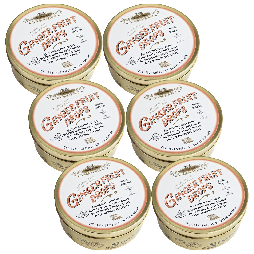Simpkins Classic Warming Ginger Fruit Drops 200g Travel sweets - 6 pack