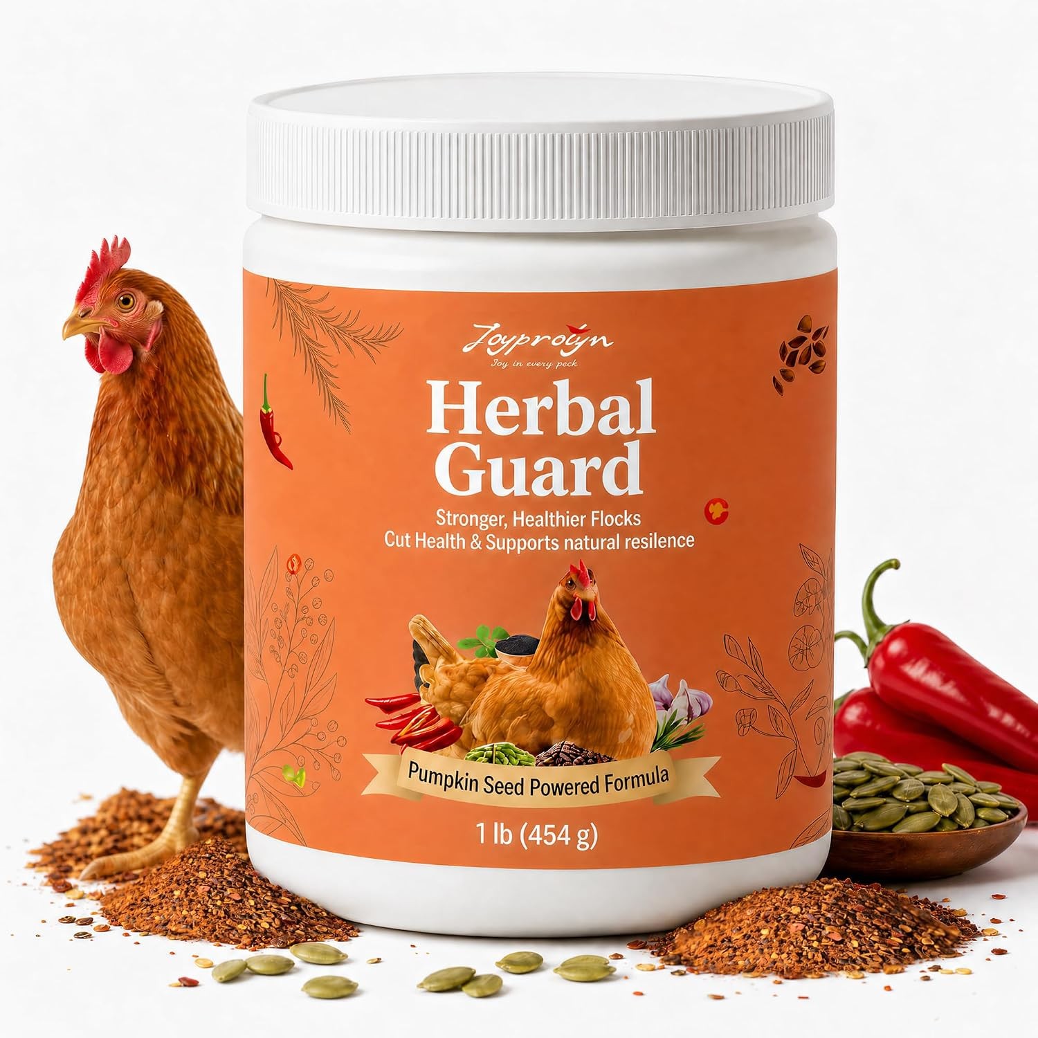 Joyprotyn 1lb Chicken De-Wormer Powder Chili Mix, Natural Poultry Supplement