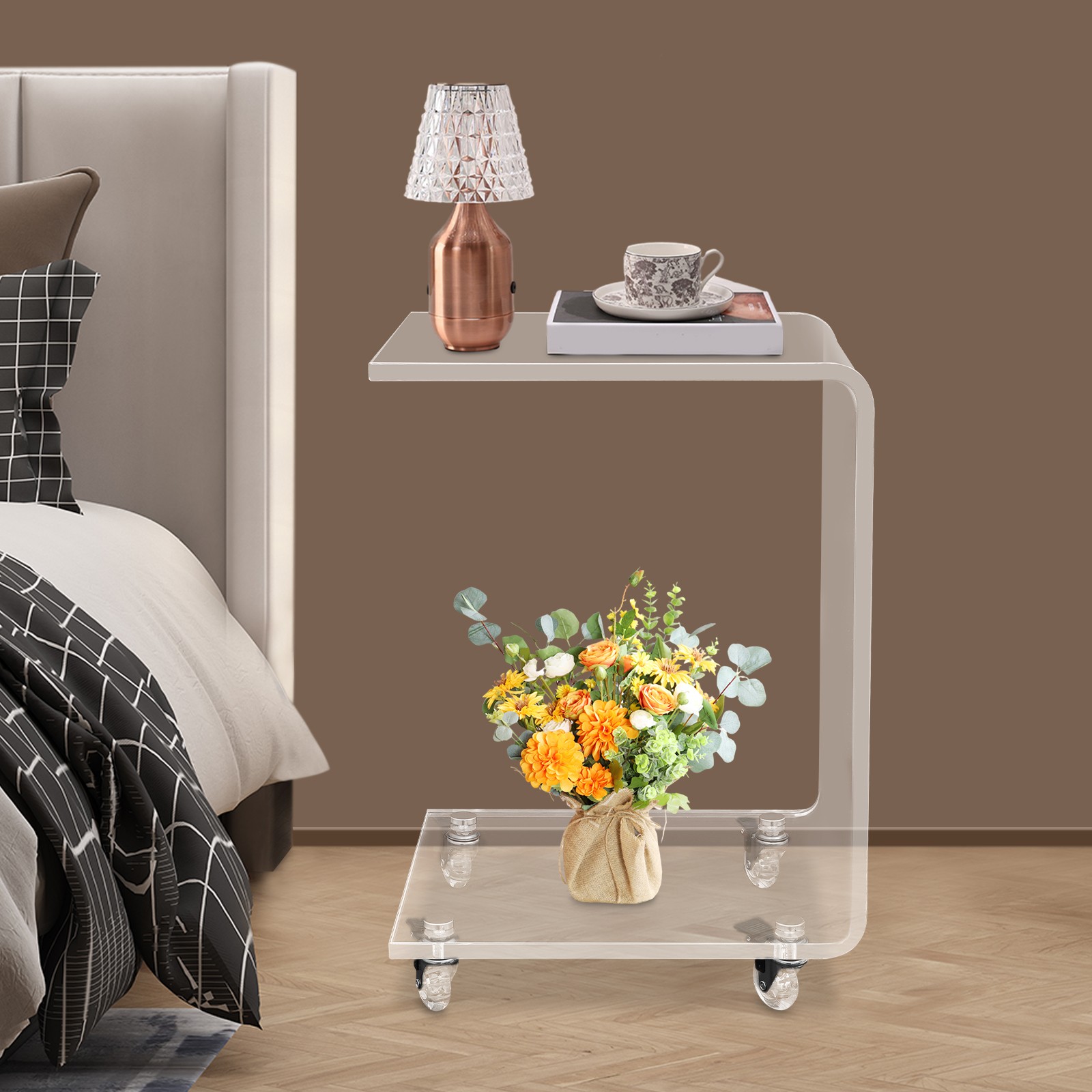 Modern C-shaped Side Table Acrylic End Table Couch Side Table, Bedside Table