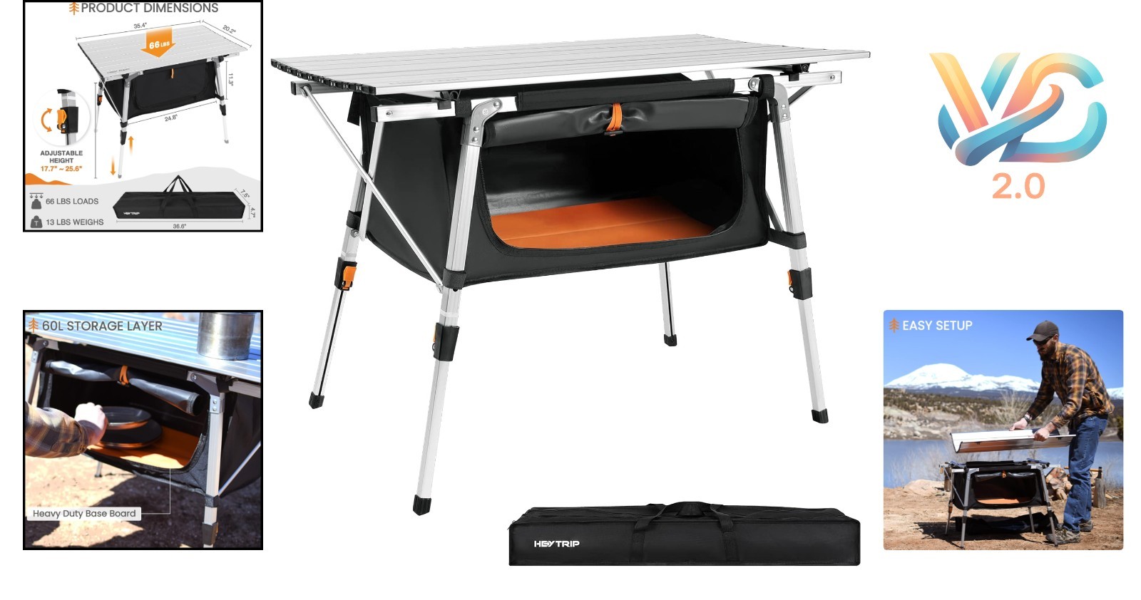 Portable Aluminum Folding Beach Table with Storage Bag Grey