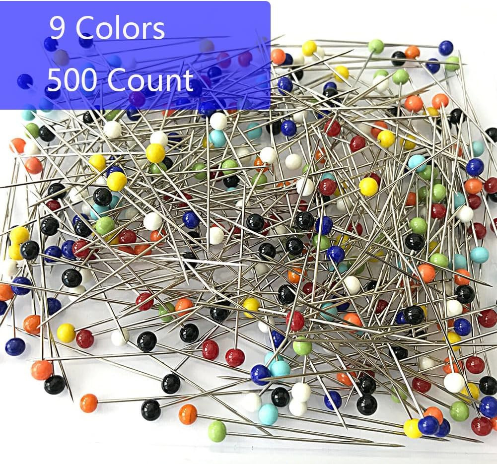 Dressmaker'S Sewing Pins - 500 Count, Straight Pins with Colored Glass Heads (1-