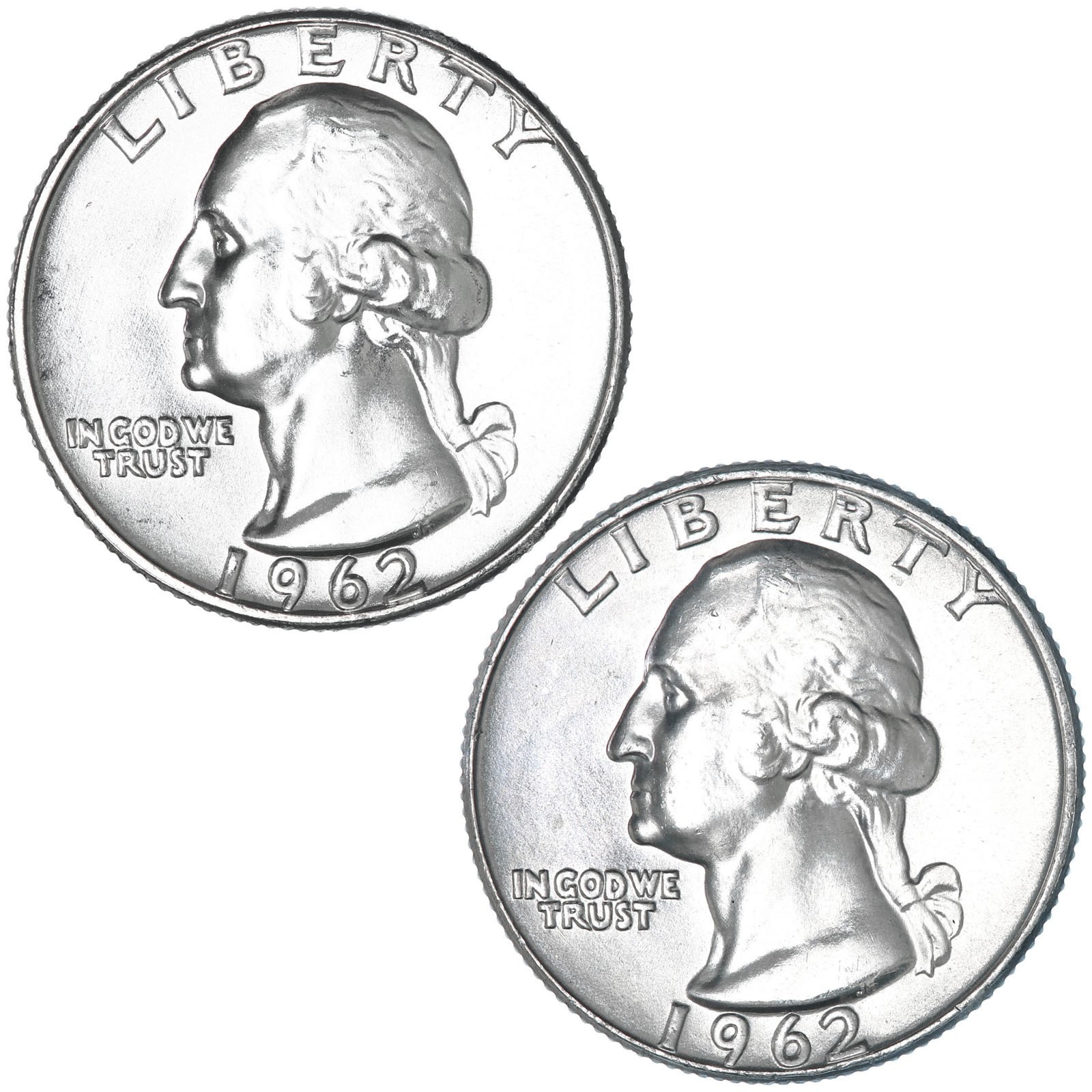 1962 P D Washington Quarter BU 90% Silver 2 Coin Set