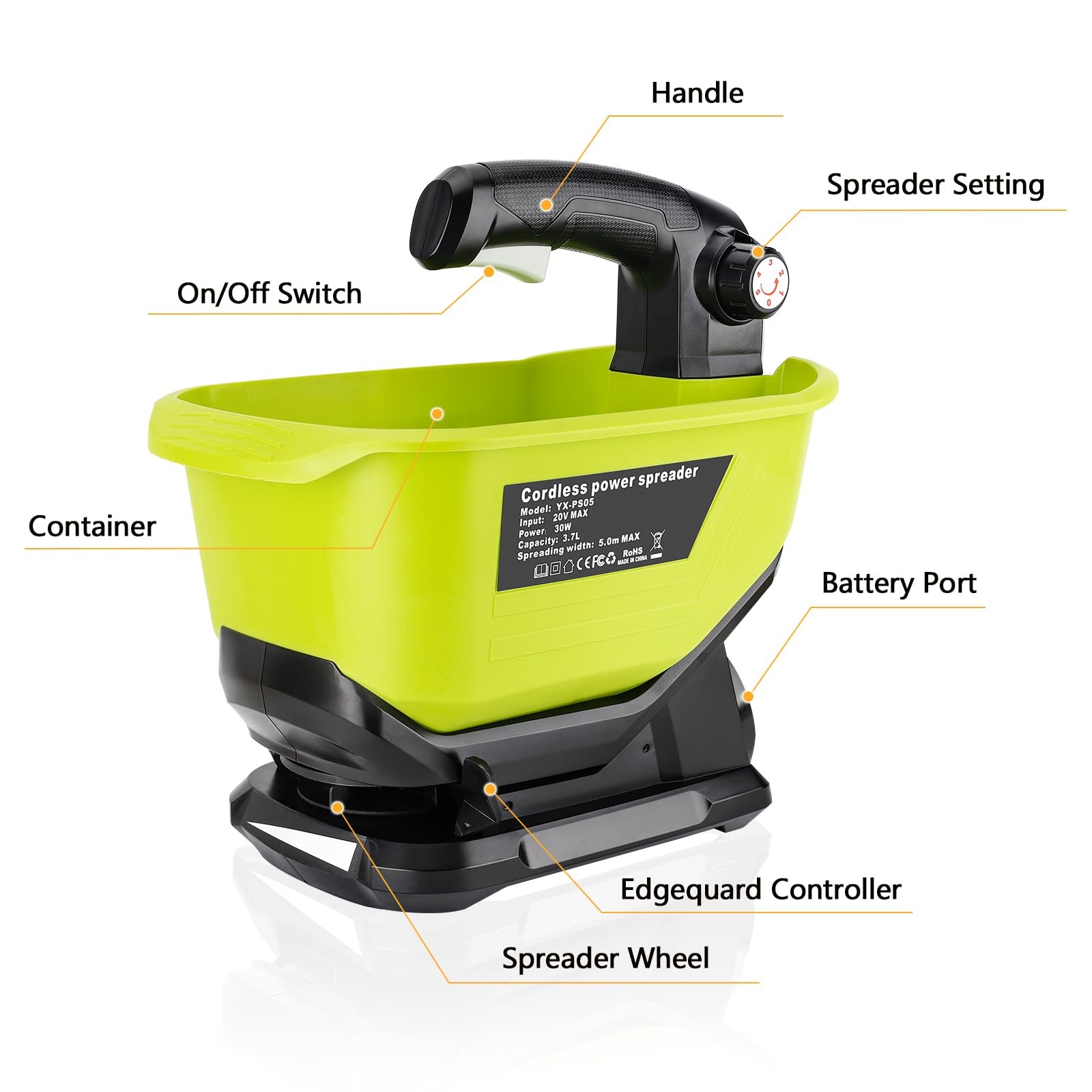 WaxPar Cordless Grass Seed Spreader Compatible with Ryobi 18V Lithium Green