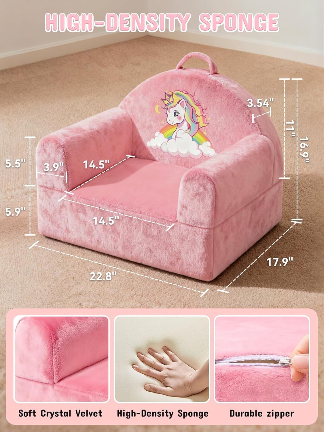 Kids Sofa Chair Toddler Armchair Soft Plush Seat Removable Washable Cover Magic