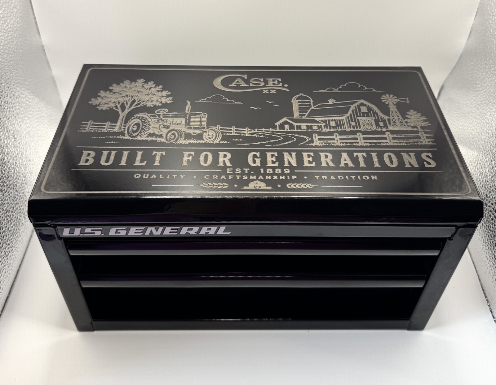 Custom Engraved Case XX Tractor Farm US General Mini Toolbox Display