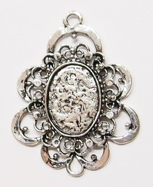6 of 24x17mm Antique Silver Plated Art Nouveau XL Hoops Pendant Settings 58x44mm