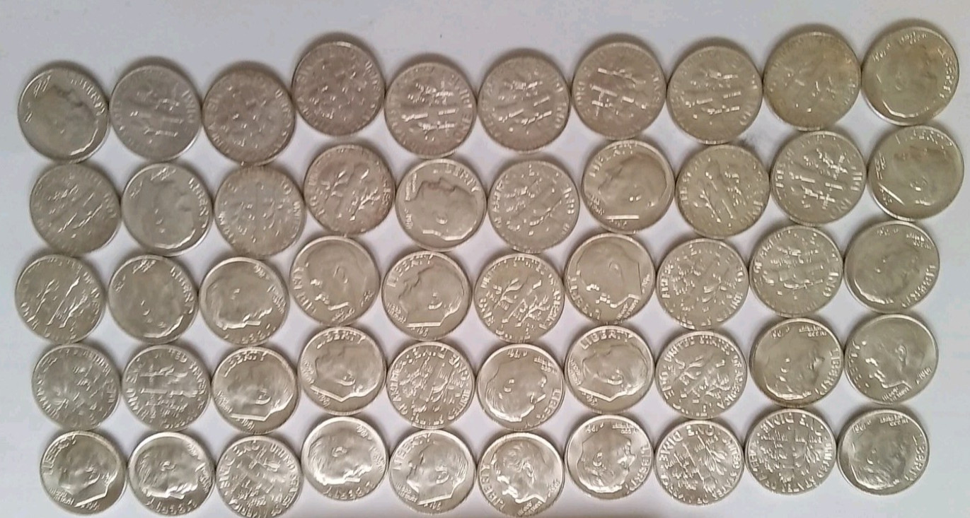 1961-P Roosevelt Silver Dime Roll [50 Dimes] bank roll uncirculated