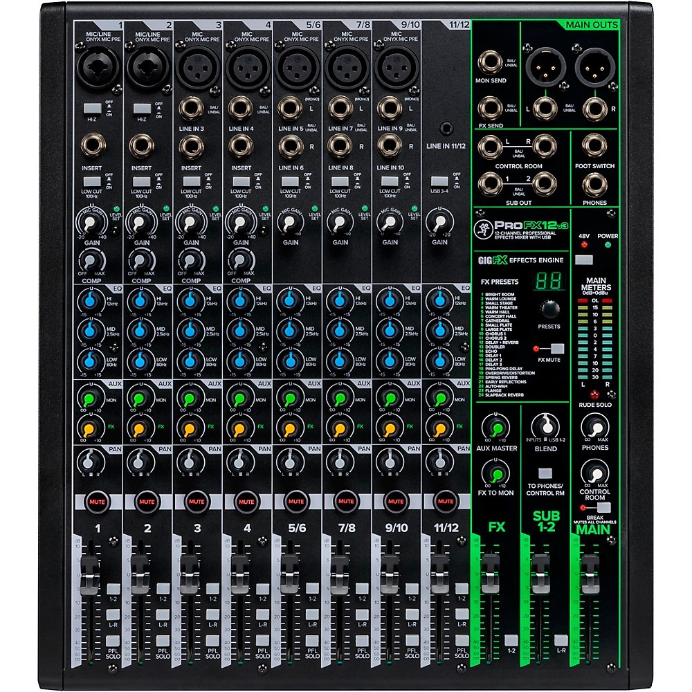 Mackie ProFX12v3 ProFX12v3 12Channel Professional Effects Mixer wUSB Refurb