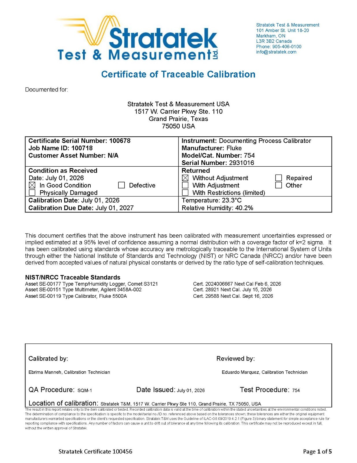 Fluke 754 Documenting Multifunction Process Calibrator NIST Calibrated with Data