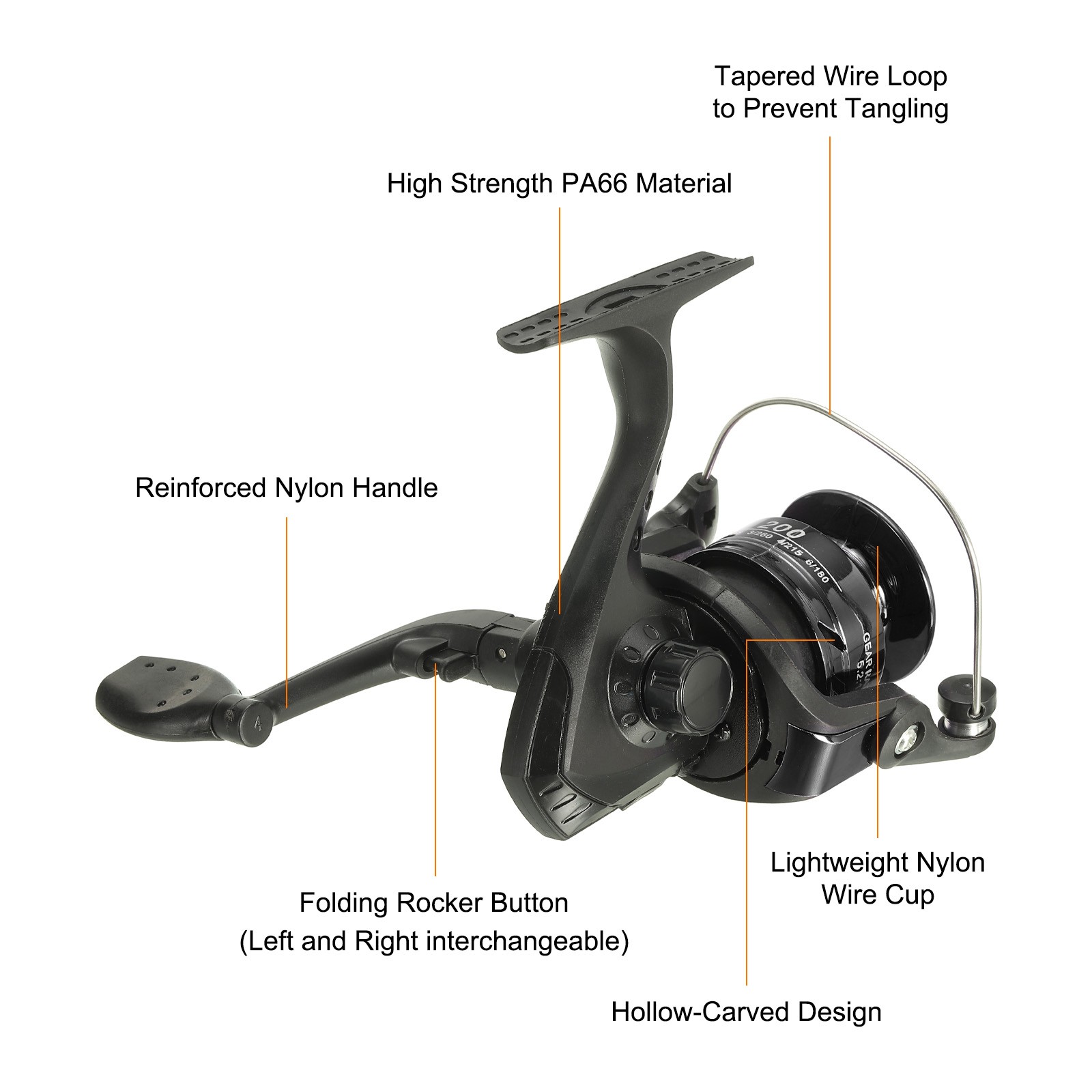 Fishing Reel, Left/Right Interchangeable Handle, Black