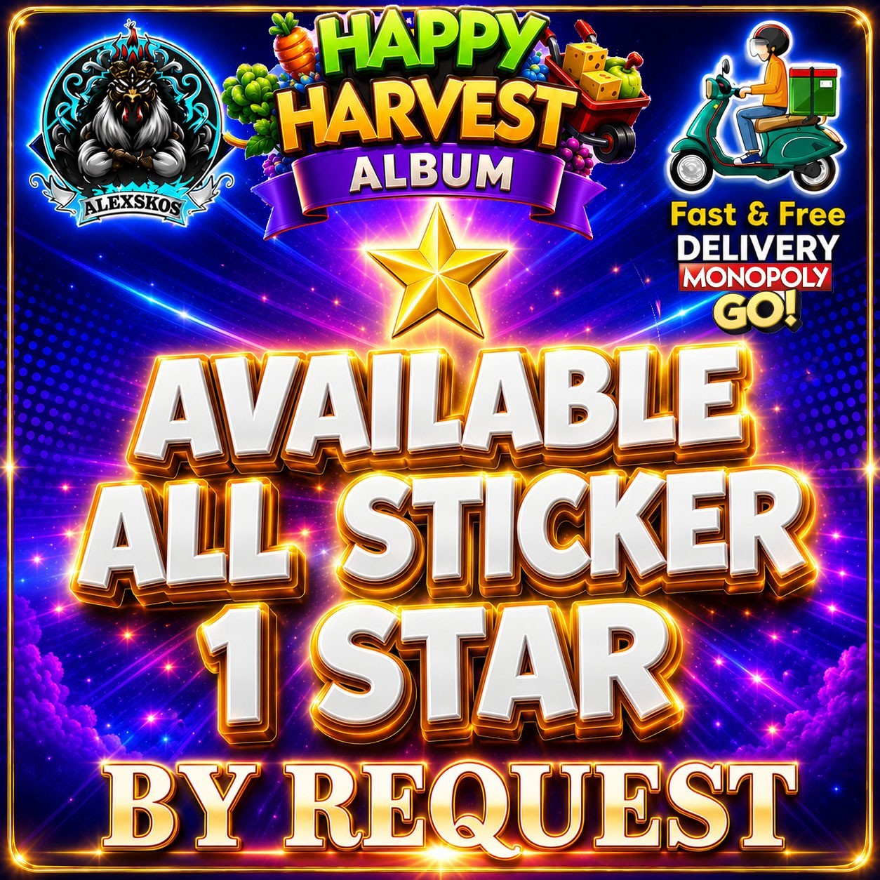 Monopoly Go Sticker MOGO The Simpsons Go! Album 1 Star Stickers 🌟 Fast Delivery